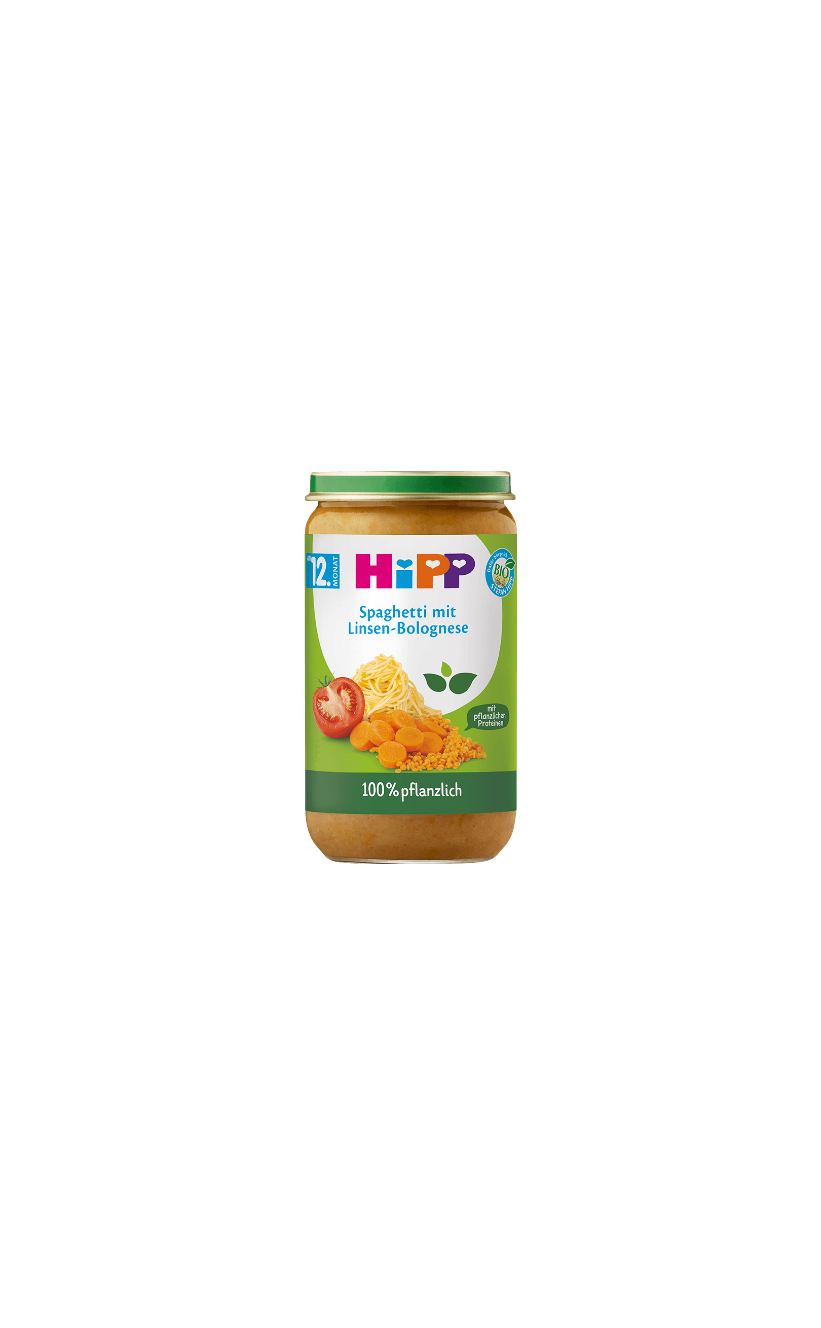 HiPP Bio Babyglas Spaghetti mit Linsen-Bolognese, 100 % pflanzliche Mahlzeit ab 12 Monaten