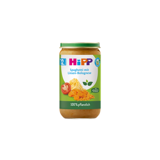 HiPP Bio Babyglas Spaghetti mit Linsen-Bolognese, 100 % pflanzliche Mahlzeit ab 12 Monaten