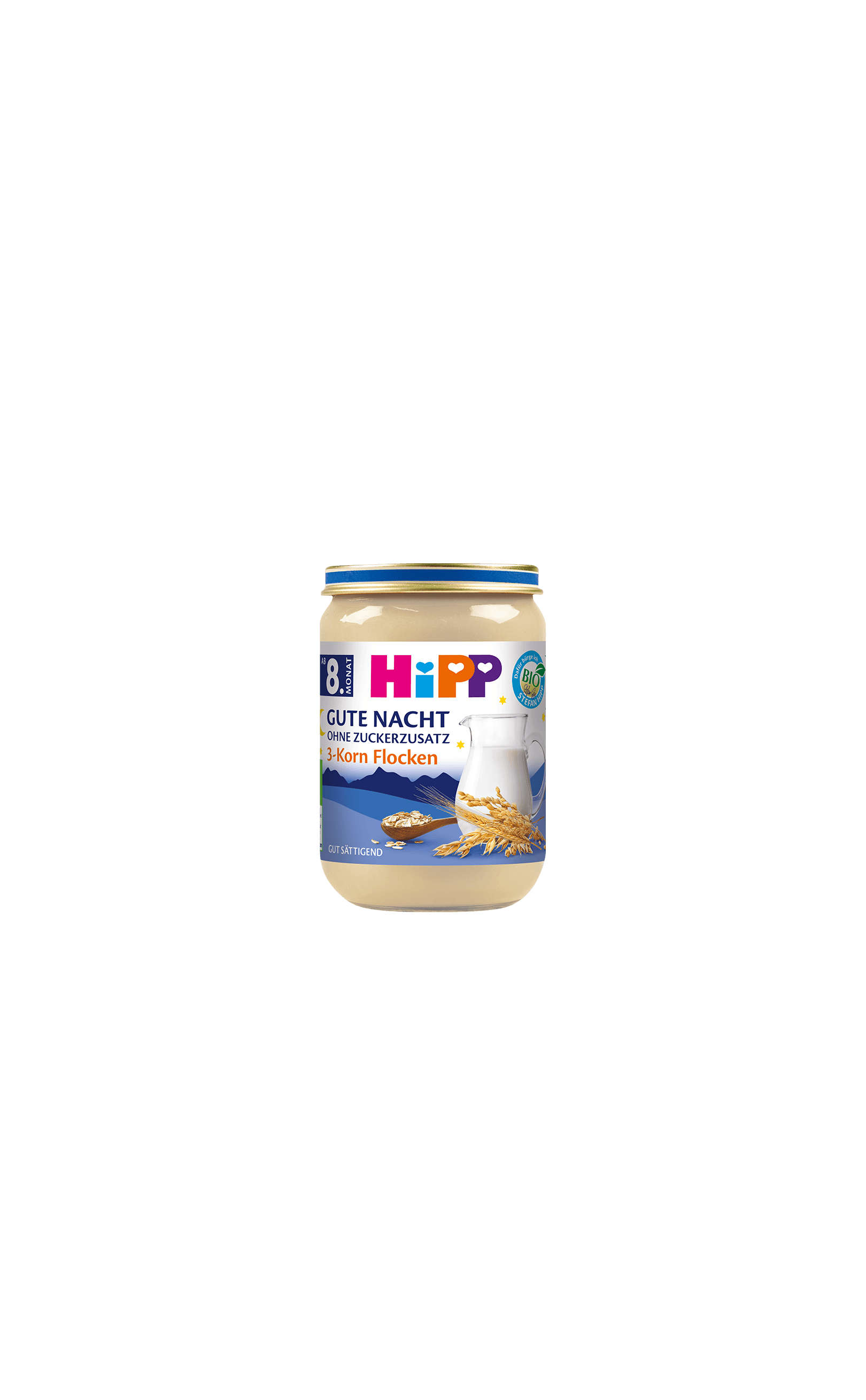 HiPP Gute Nacht 3-Korn Flocken Bio-Abendbrei im Glas für Babys ab 8 Monaten, ohne Zuckerzusatz