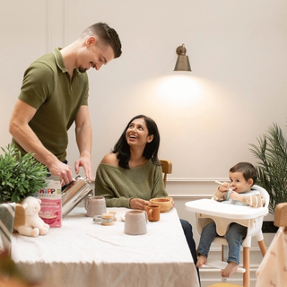 Family eating breakfast together