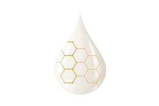 Heller Tropfen Palmöl mit goldenen Hexagonen, symbolisiert wertvolle Fettsäuren in HiPP Bio-Milchnahrung.