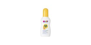 HiPP Babysanft Sonne Sonnenspray LSF 50+ für sensible Baby- und Kinderhaut in weißer Flasche mit gelbem Sprühkopf