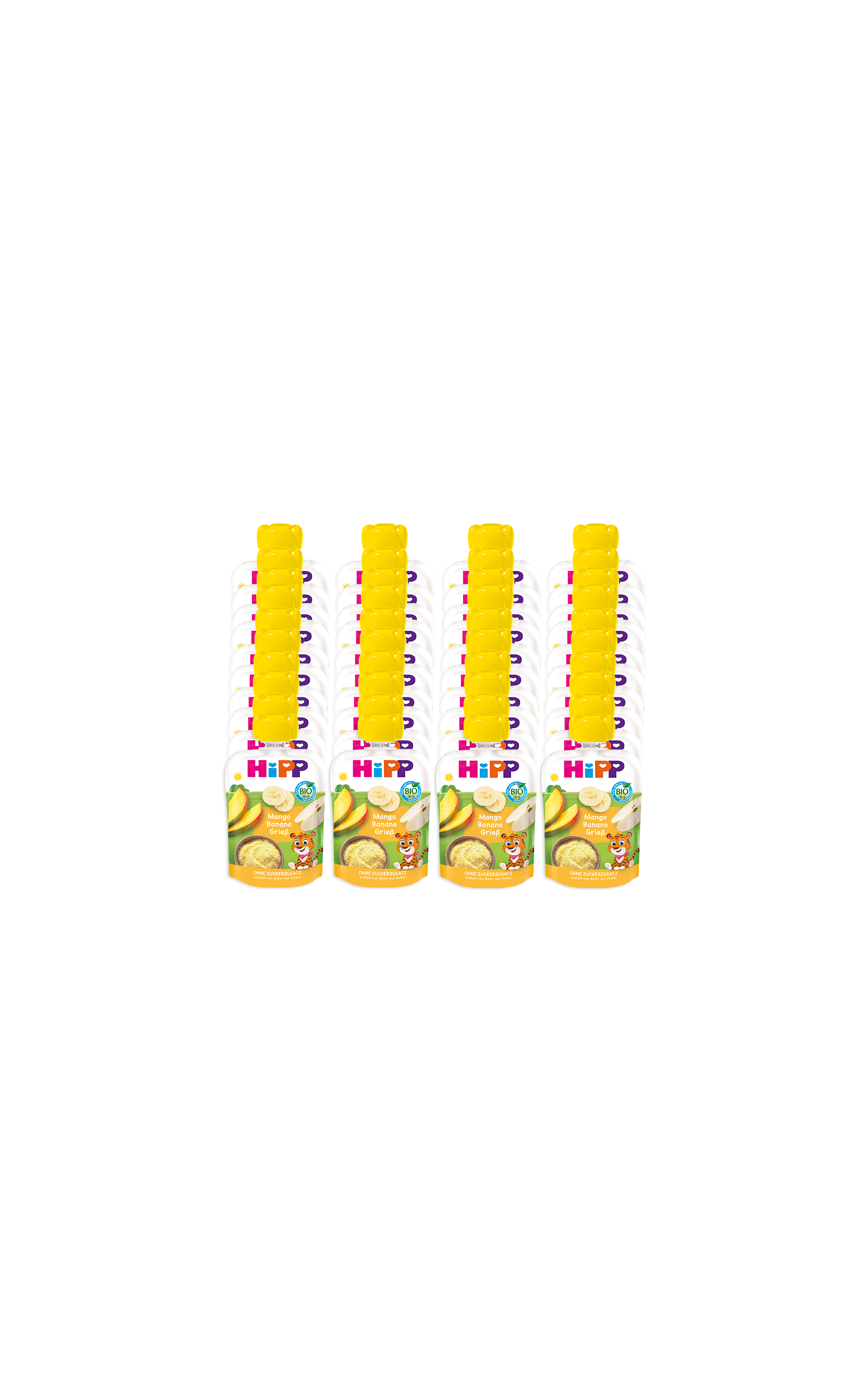 Vorratspack mit HiPP Bio Quetschbeuteln Mango-Banane-Grieß, 40 x 90 g für unterwegs und zu Hause