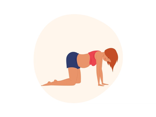 Graphic of a pregnant woman in hands and knees birthing position