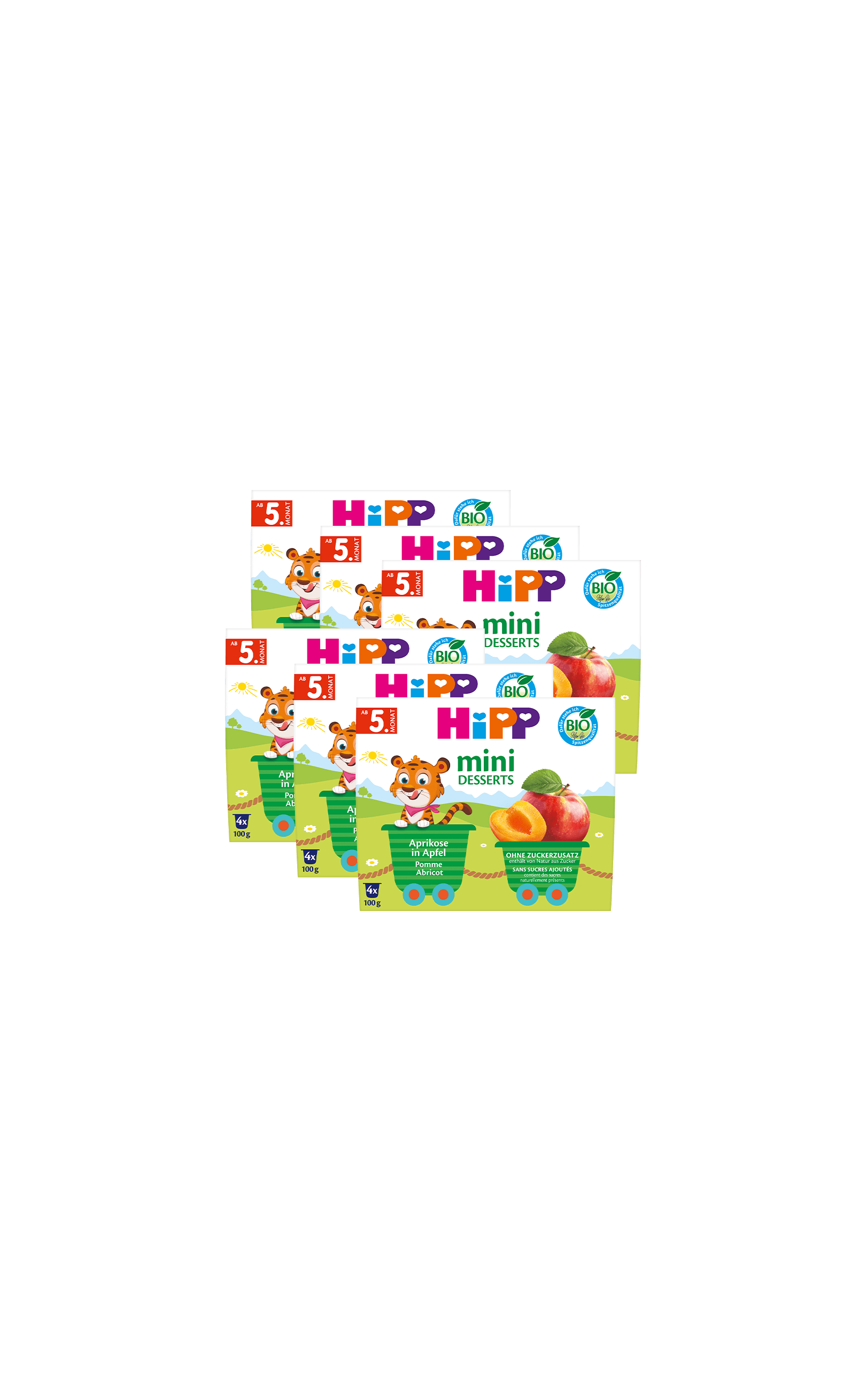 6er-Pack HiPP Bio Mini Desserts Aprikose in Apfel, ab 5 Monaten, ohne Zuckerzusatz