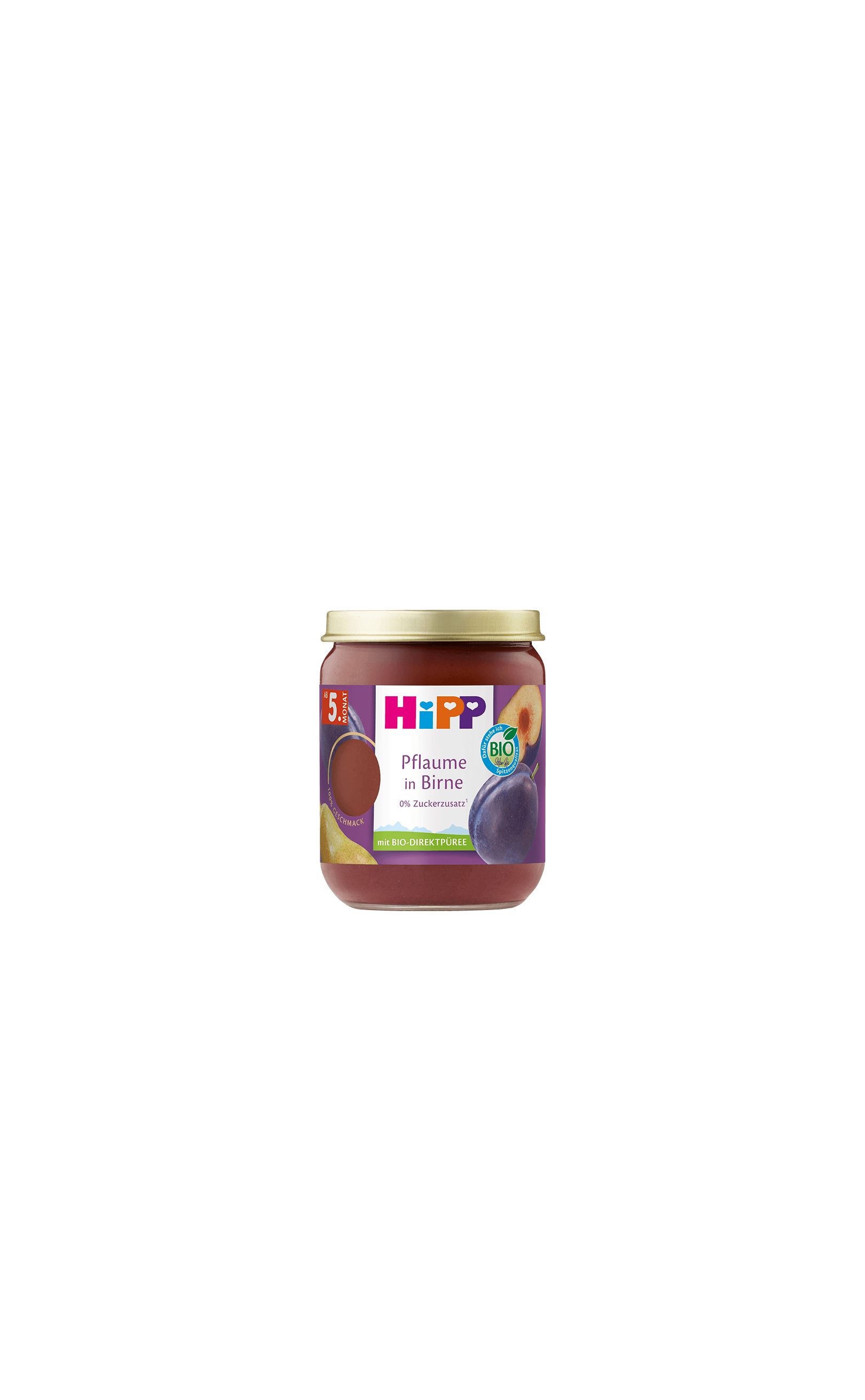 HiPP Bio Babyfruchtglas „Pflaume in Birne“ ab 5. Monat, Pflaumen-Birnen-Püree ohne Zuckerzusatz