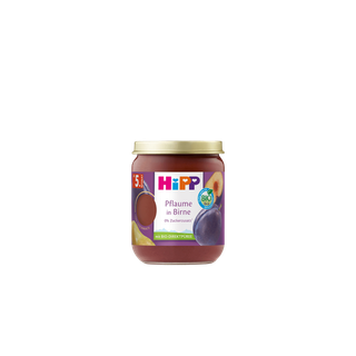 HiPP Bio Babyfruchtglas „Pflaume in Birne“ ab 5. Monat, Pflaumen-Birnen-Püree ohne Zuckerzusatz