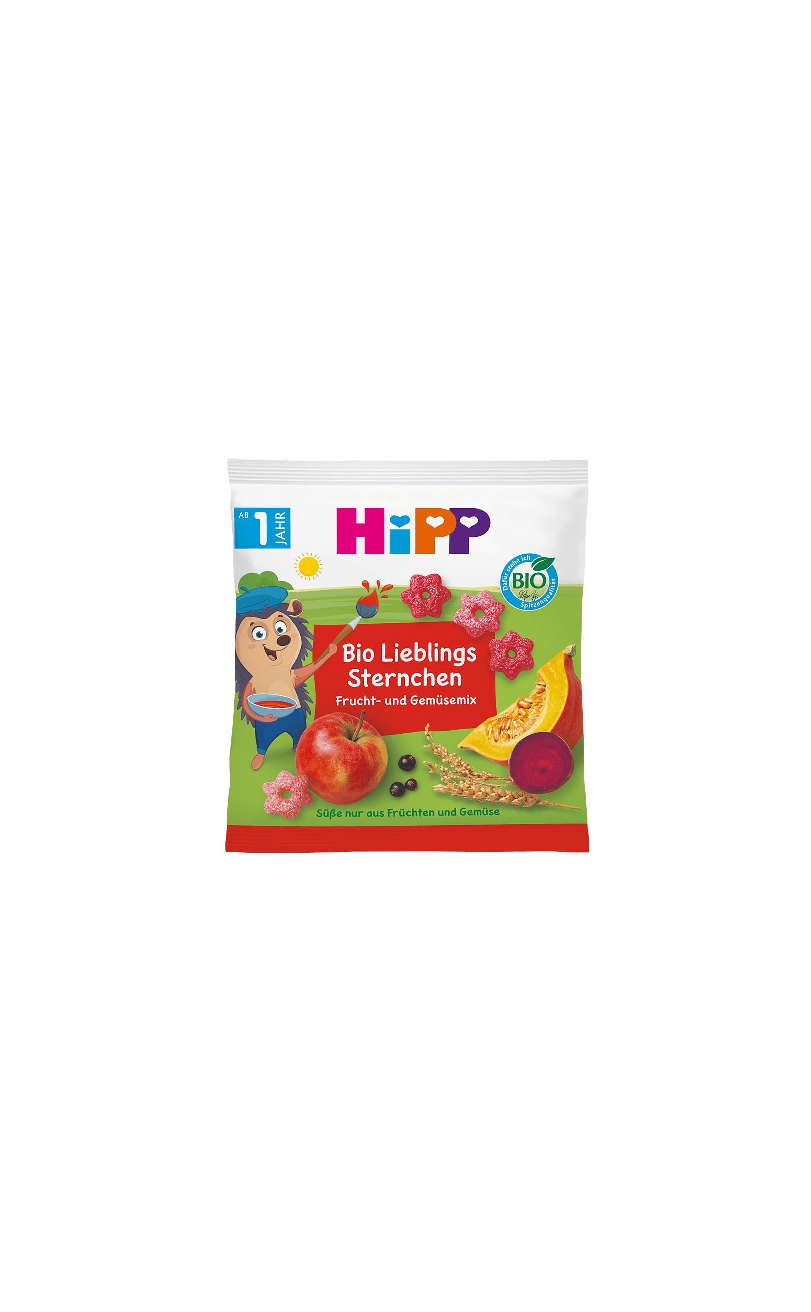 HiPP Bio Lieblings Sternchen Snackpackung mit Frucht-Gemüse-Sternchen, Apfel, Kürbis und Beere, geeignet ab 1 Jahr