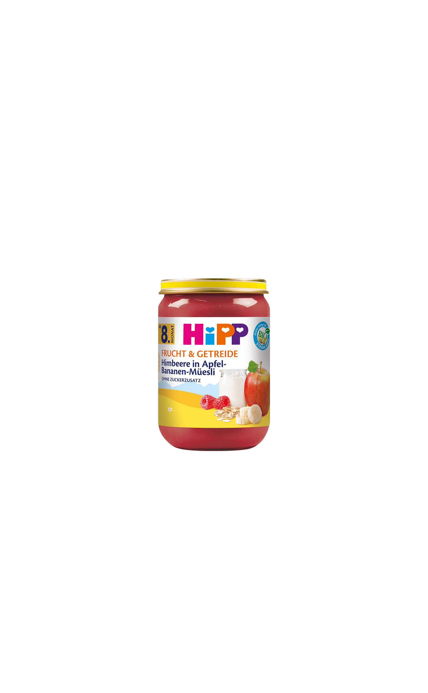 HiPP Bio-Glas Himbeere in Apfel-Bananen-Müesli ab 8 Monaten