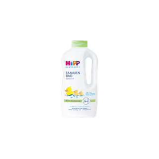 HiPP Babysanft Familienbad Sensitiv Flasche mit grüner Kappe und Entenmotiv für sanftes Familienbad bei sensibler Haut