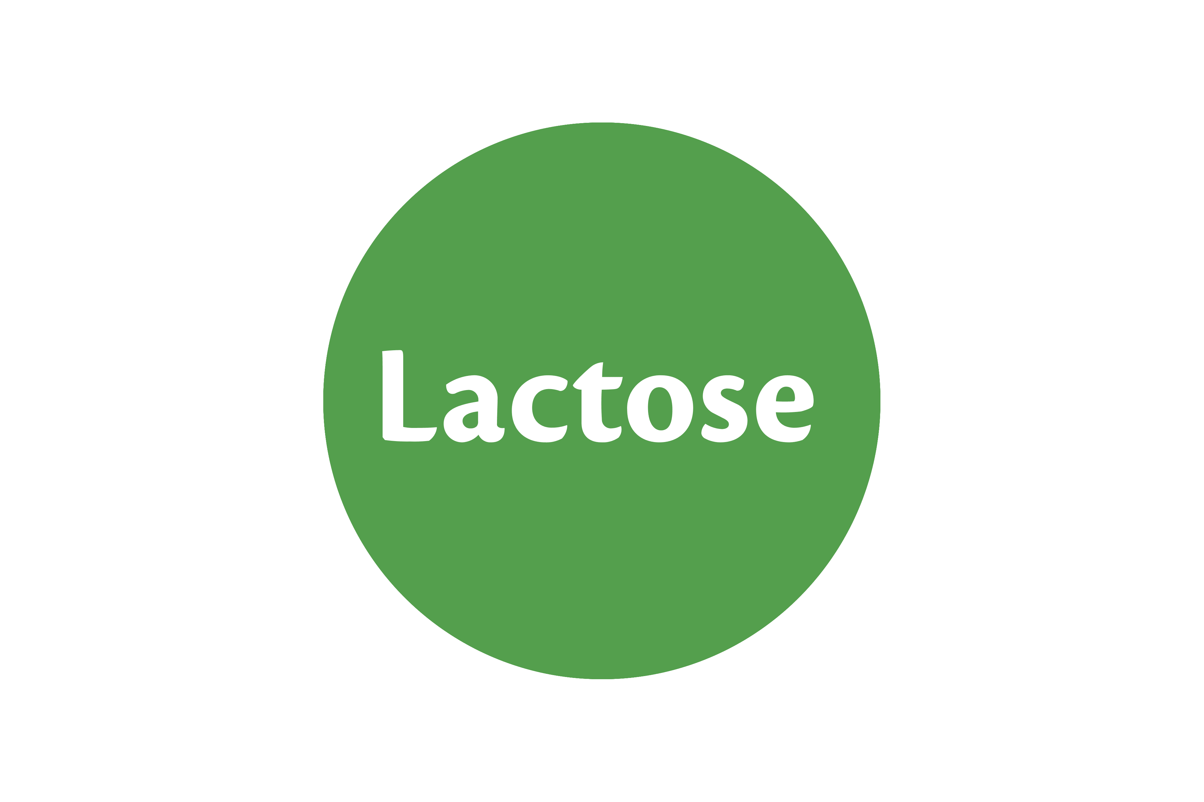 Grüner Kreis mit weißer Schrift 'Lactose'