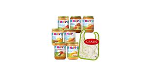 HiPP Beikost Wochenpaket mit sieben Menüs für den 5.–6. Monat und gratis Lätzchen mit Elefantenmotiv