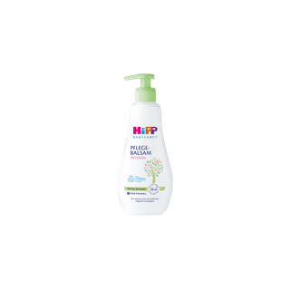 HiPP Babysanft Pflege Balsam intensiv in weißer Pumpflasche mit grünem Spender auf weißem Hintergrund