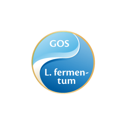 Kreis mit den Texten 'GOS' und 'L. fermentum' auf blauem Hintergrund