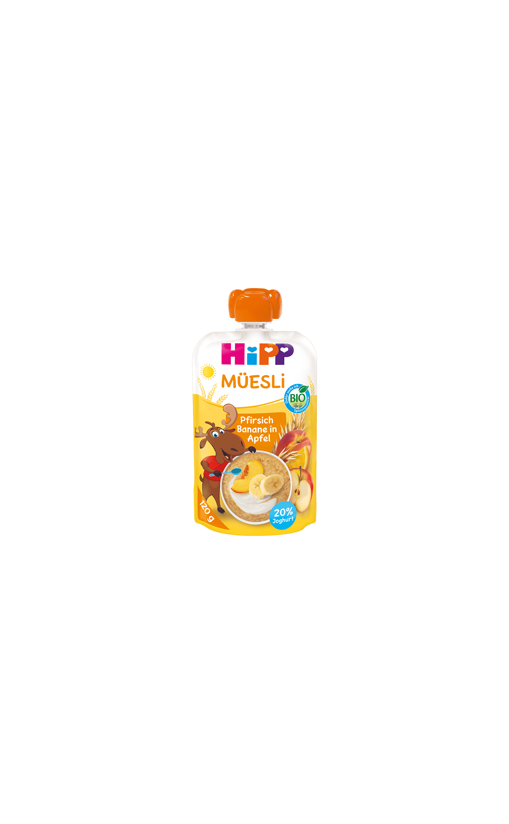 HiPP Müesli Quetschbeutel Pfirsich Banane in Apfel mit Joghurt, Bio-Frucht-Getreide-Snack ab 1 Jahr