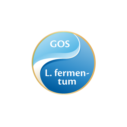 Blau-weißer Kreis mit den Worten 'GOS' und 'L. fermentum'