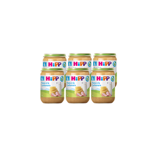 Sechs Gläschen HiPP Bio Pasta à la Carbonara, je 190 g, ab dem 6. Monat