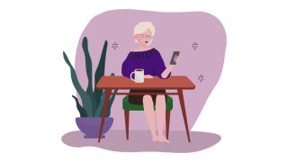 Cartoon graphic of customer service manager on phone