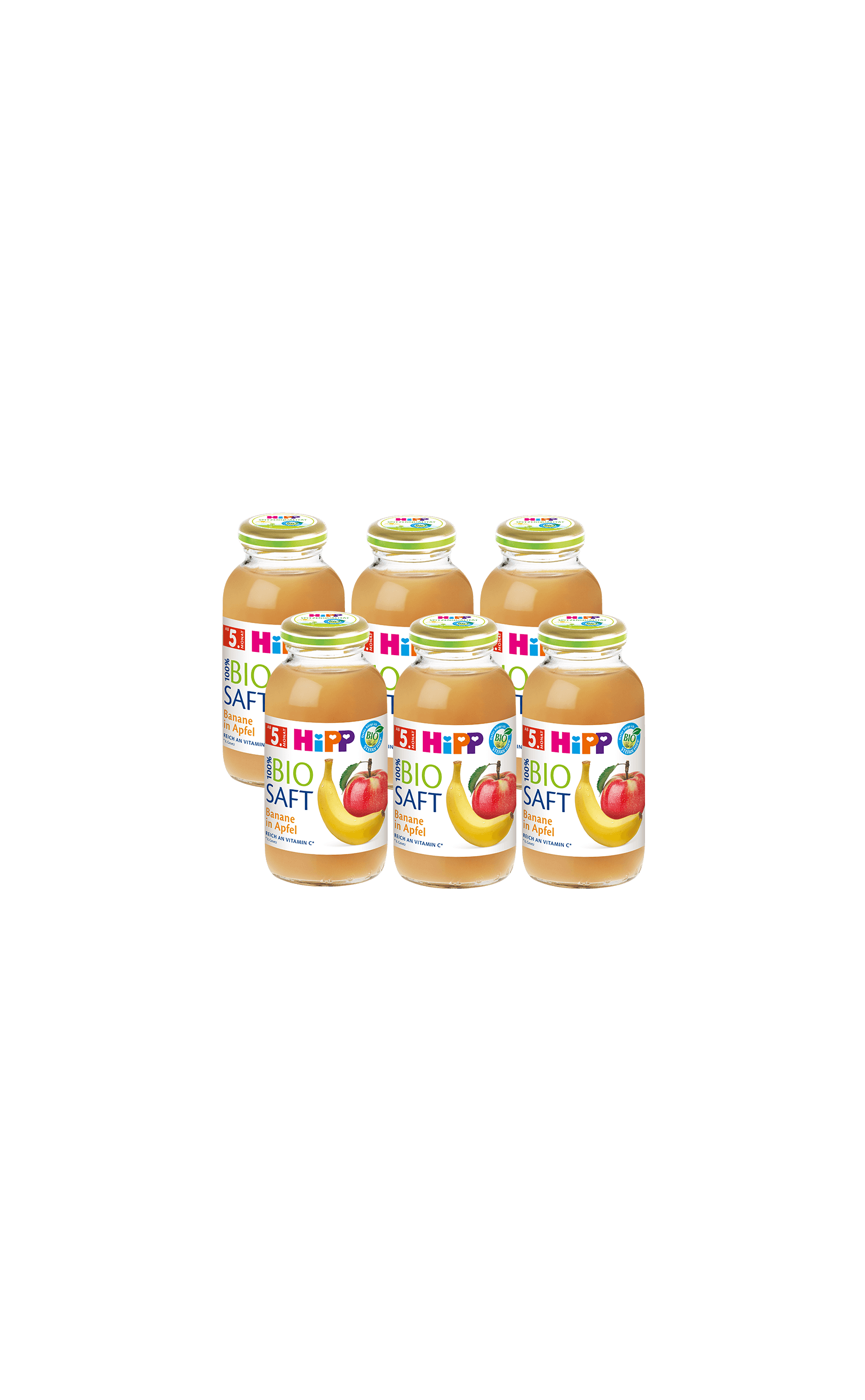 Sechserpack HiPP Bio Saft Banane in Apfel in 200-ml-Gläschen für kleine Kinder