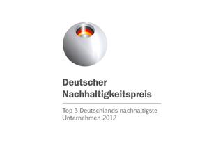 Logo des Deutschen Nachhaltigkeitspreises mit Kugel und Text „Top 3 Deutschlands nachhaltigste Unternehmen 2012“
