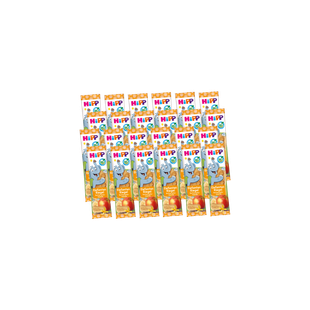 24er-Pack HiPP Bio Elefanten-Riegel Apfel für Kinder, Riegel nebeneinander vor schwarzem Hintergrund