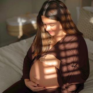 Pregnant mum holding bump