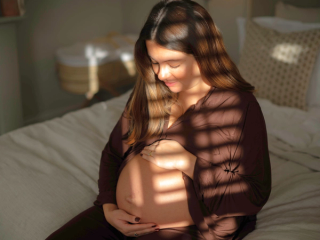 Pregnant mum holding bump