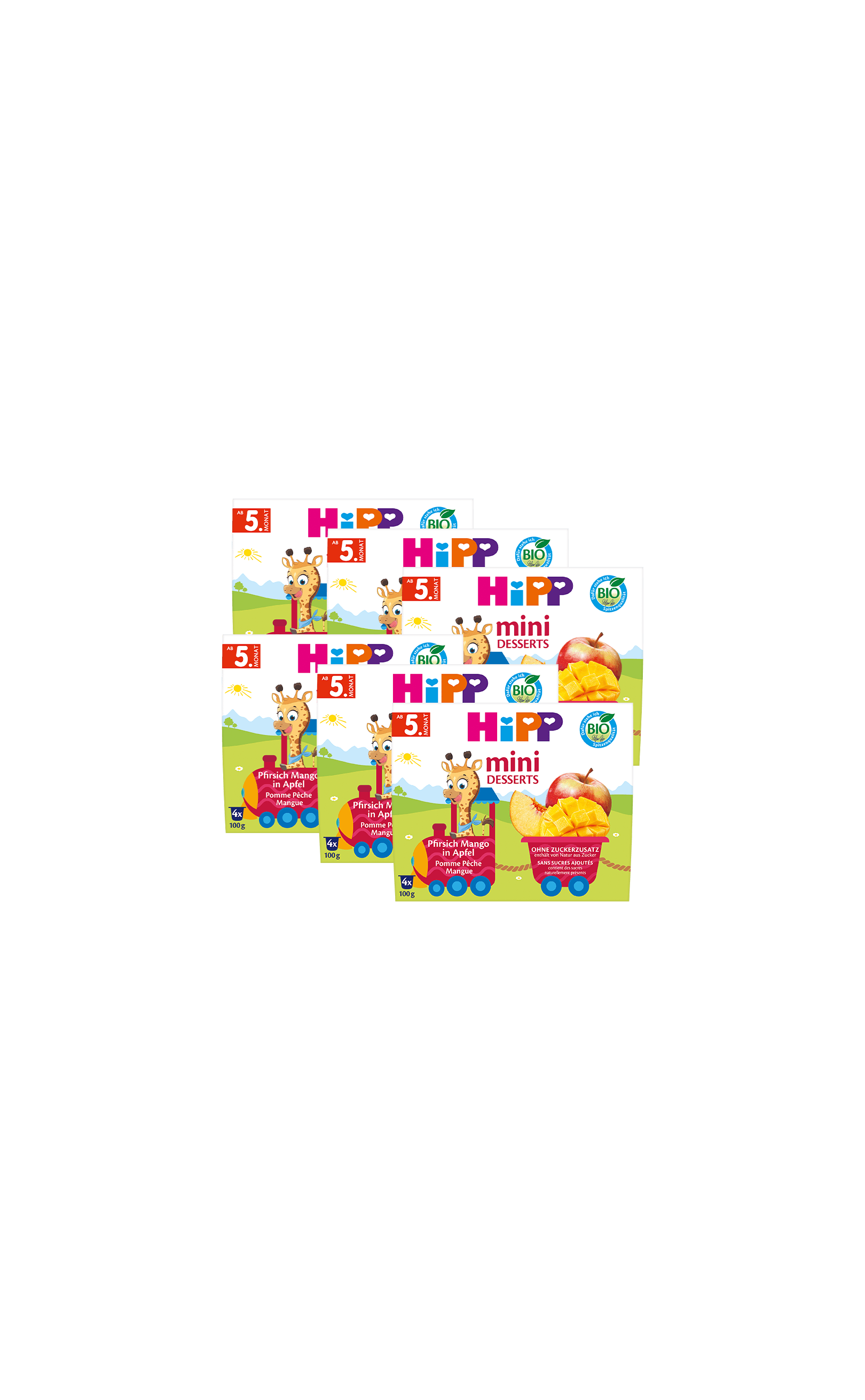 HiPP Bio Mini Desserts Pfirsich-Mango im 24x100g Vorratspack für Babys ab 5 Monaten