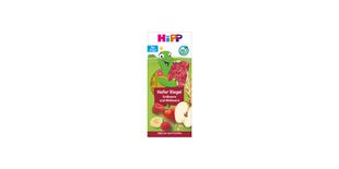 HiPP Hafer Riegel Erdbeere und Himbeere Packung mit Schildkröten-Motiv, Bio-Siegel und Früchten auf der Vorderseite