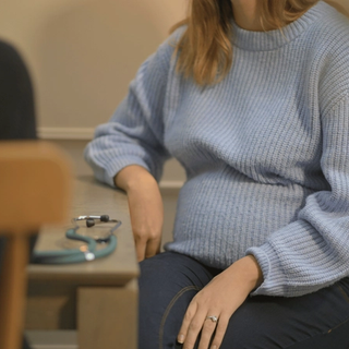 Pregnant mum discussing allergies with doctor