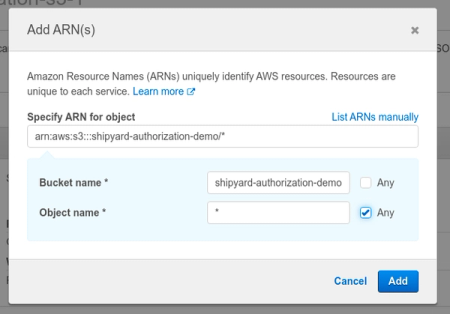 S3 upload and download bucket ARN