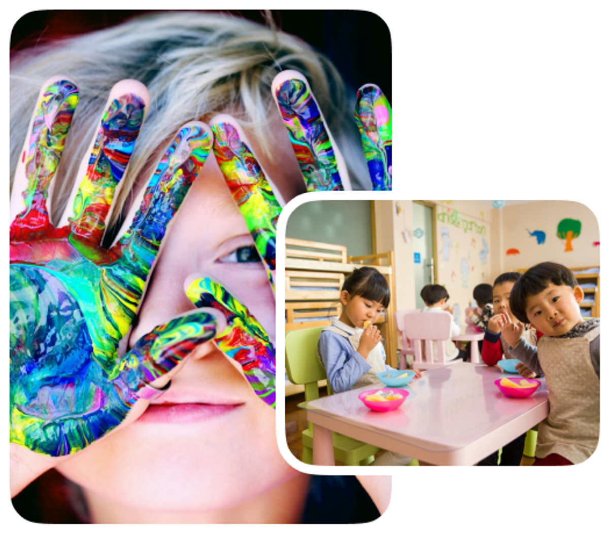 Collage of volunteers and children