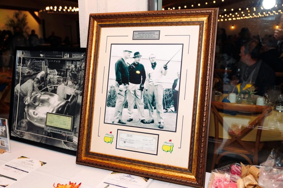 Framed golf memorabilia at the auction