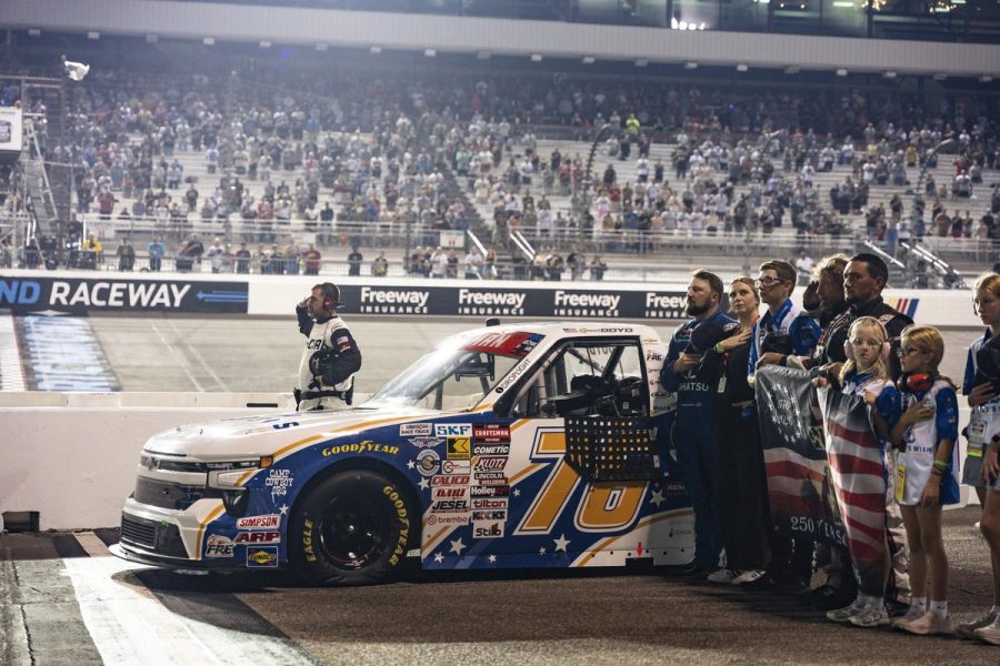 The No. 76 on the grid during the anthem