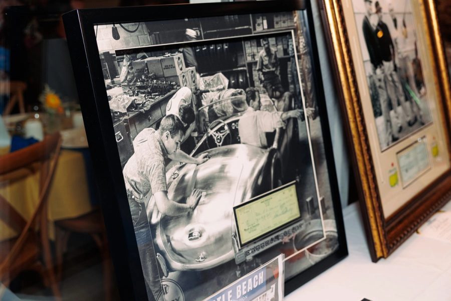 Framed memorabilia at the silent auction