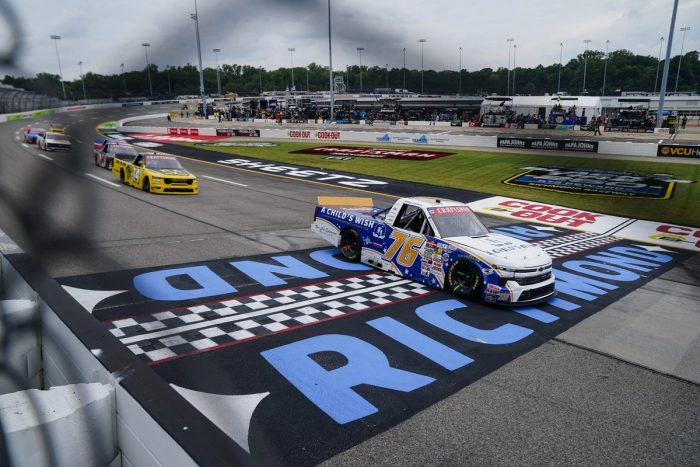 The No. 76 crossing the Richmond Raceway logo