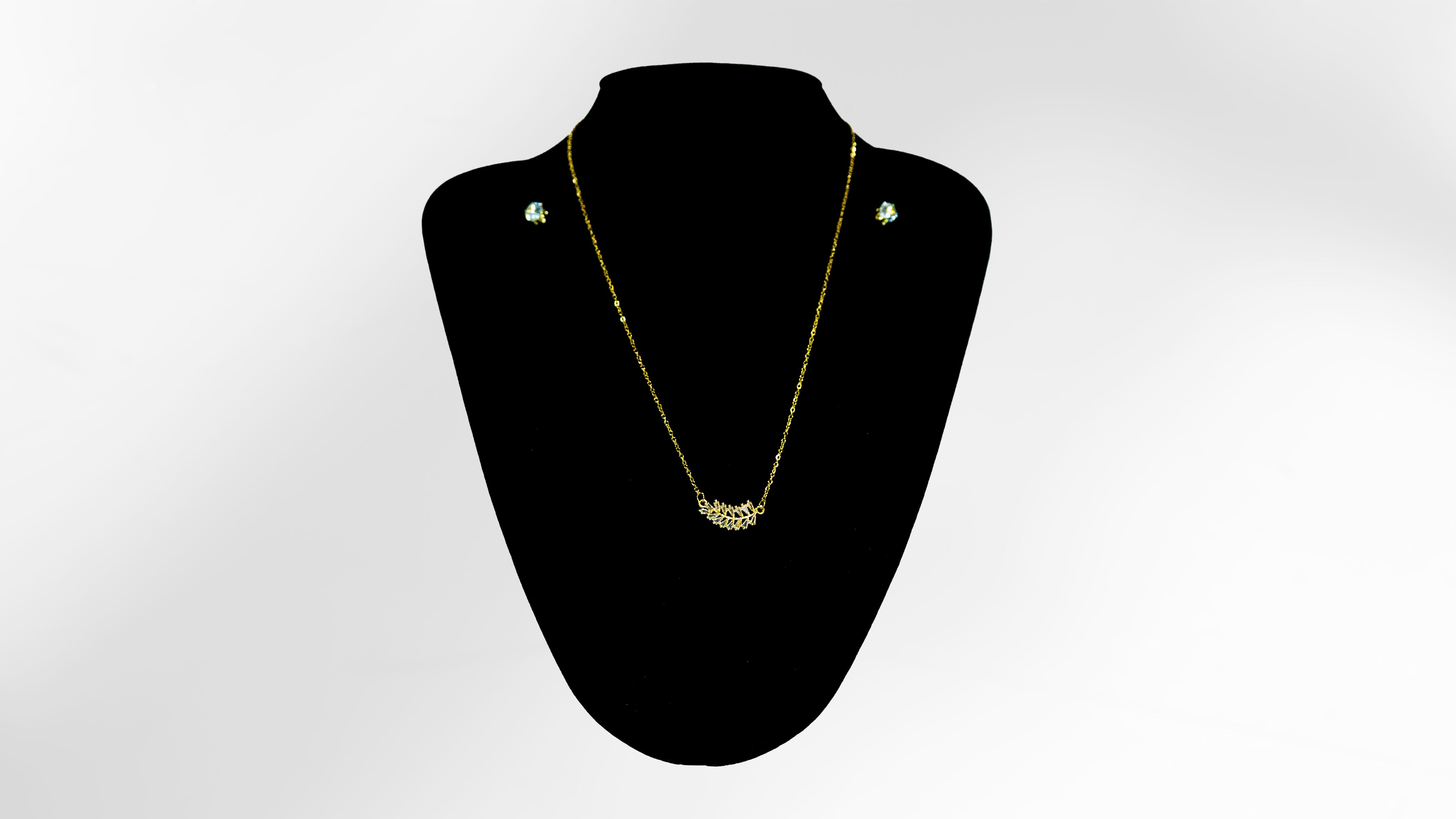 Golden Leaf Bar Necklace and Earring Set