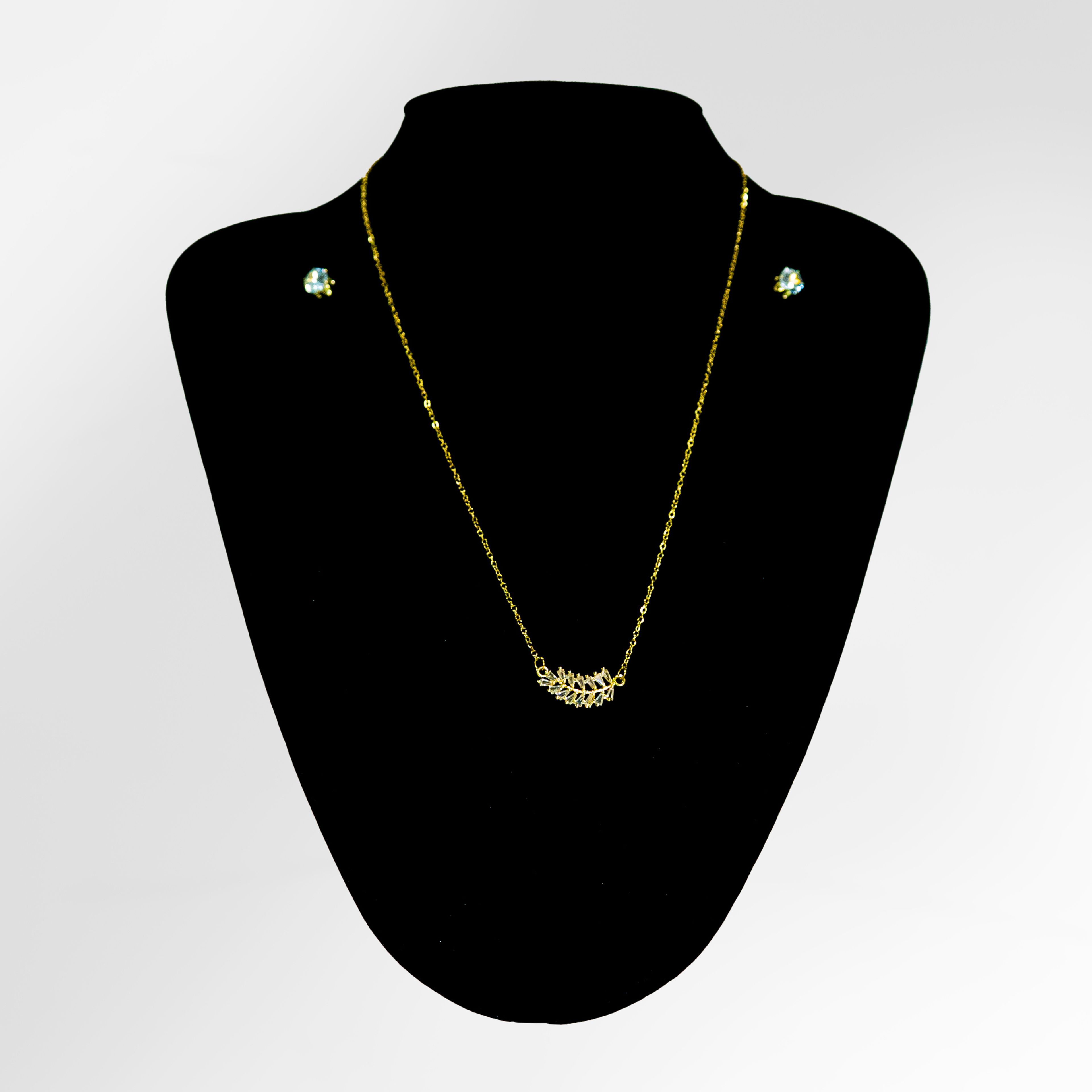 Golden Leaf Bar Necklace and Earring Set