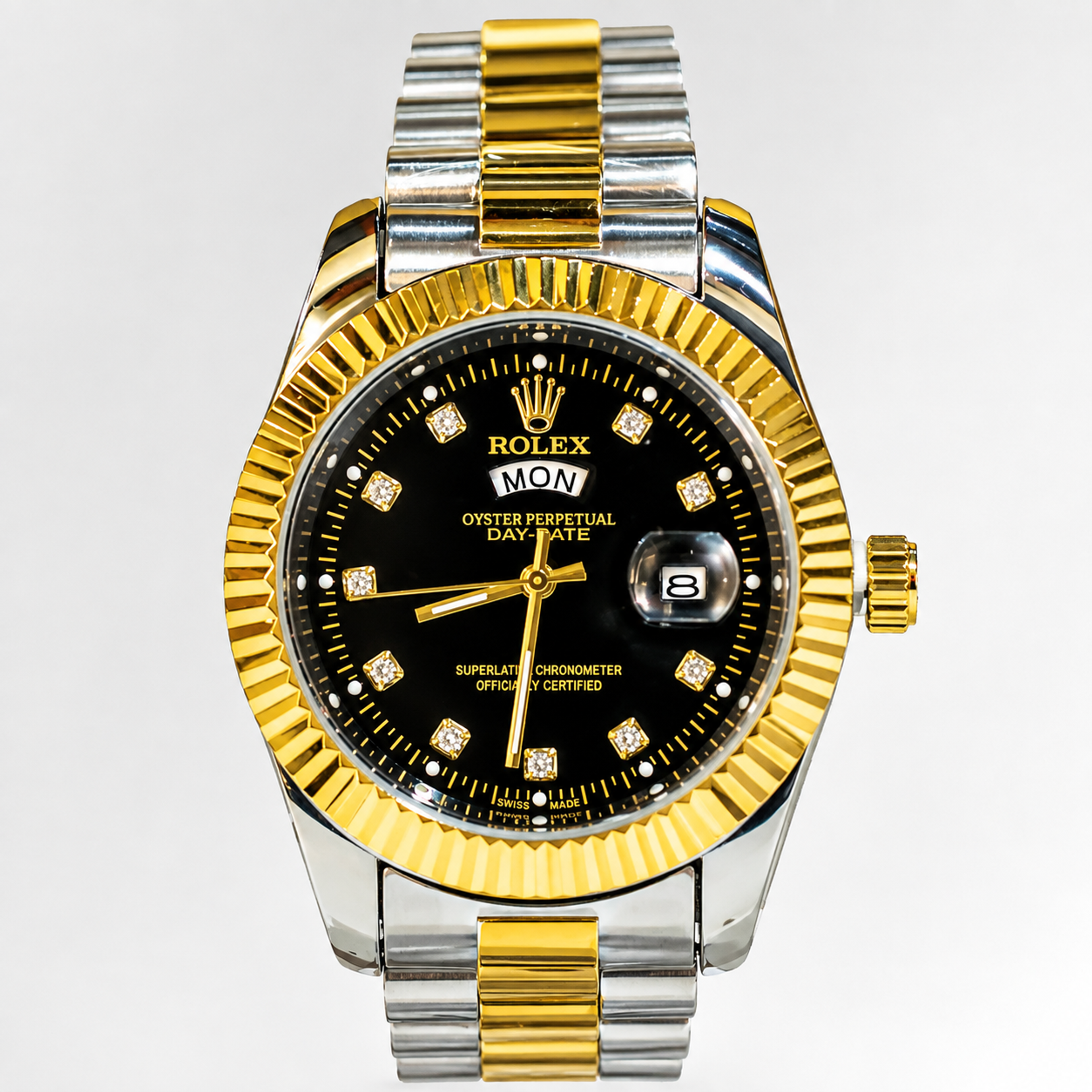 Rolex: Day-Date Black Diamond Two-Tone Gold