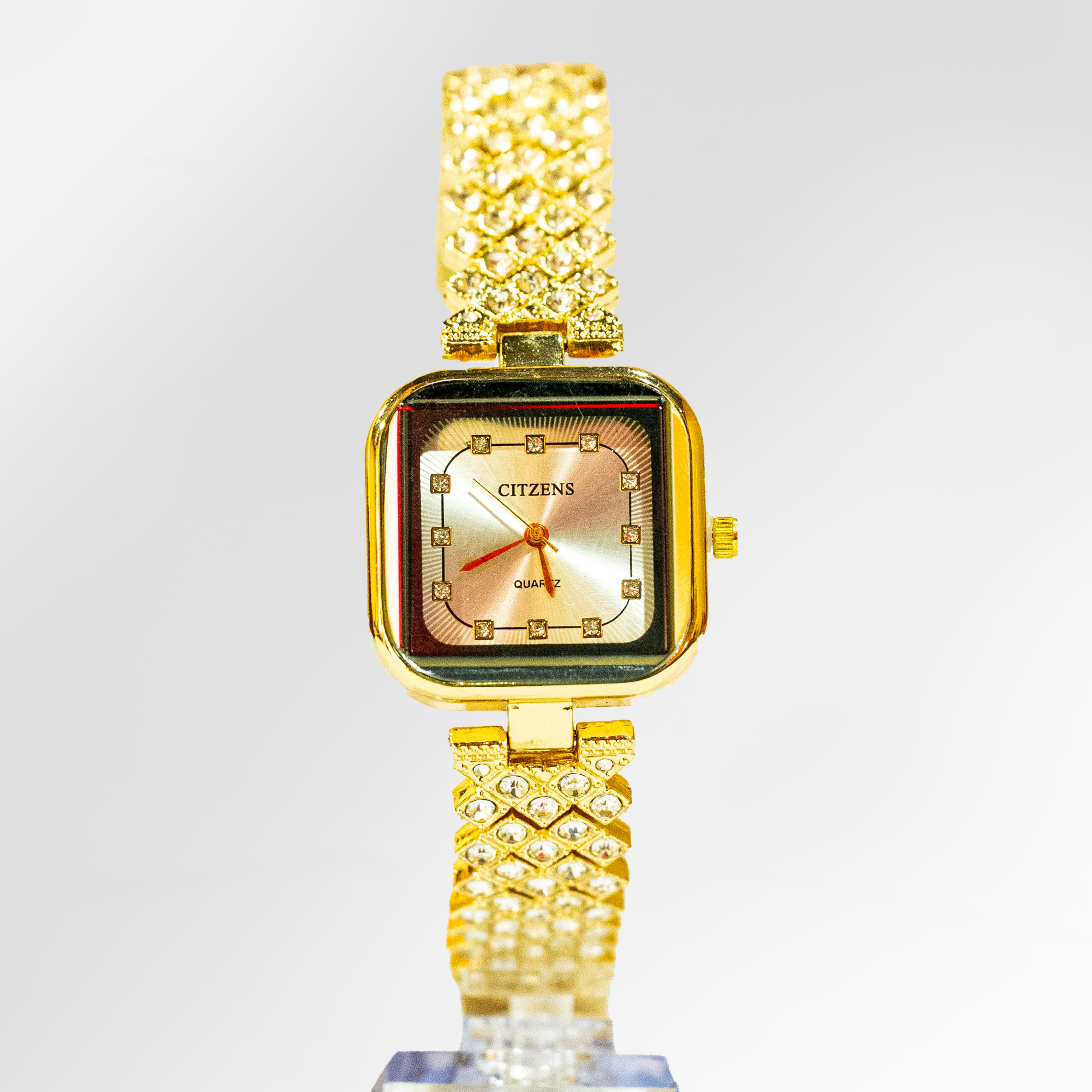 Citzens Gold Crystal Square Champagne Quartz Watch