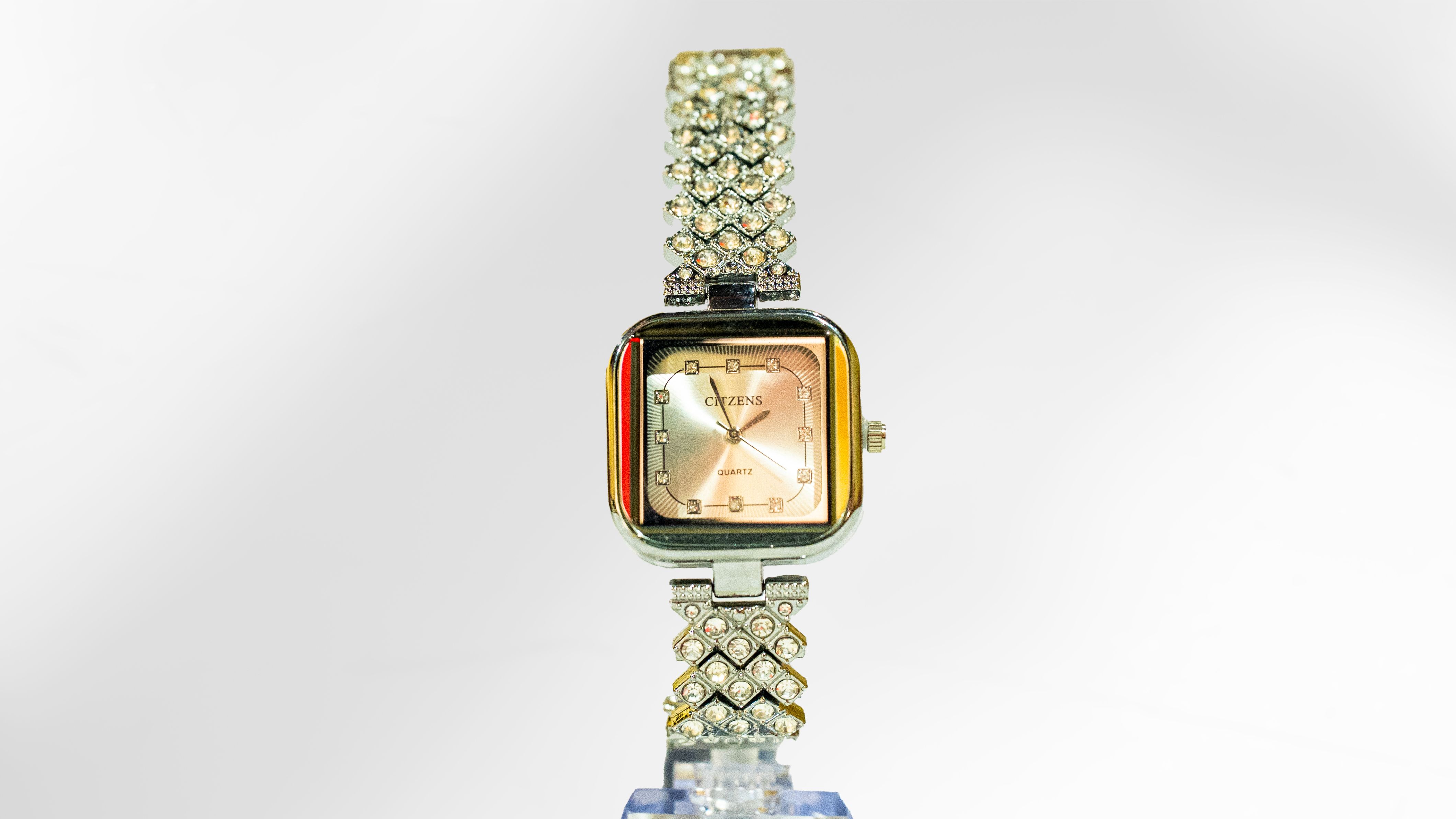 Citzens Silver Crystal Square Sunray Quartz Watch
