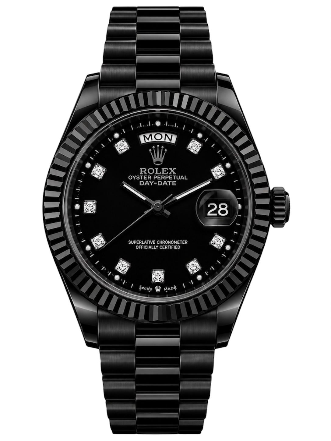 Rolex: Day-Date Gunmetal Red Calendar Diamond Dial