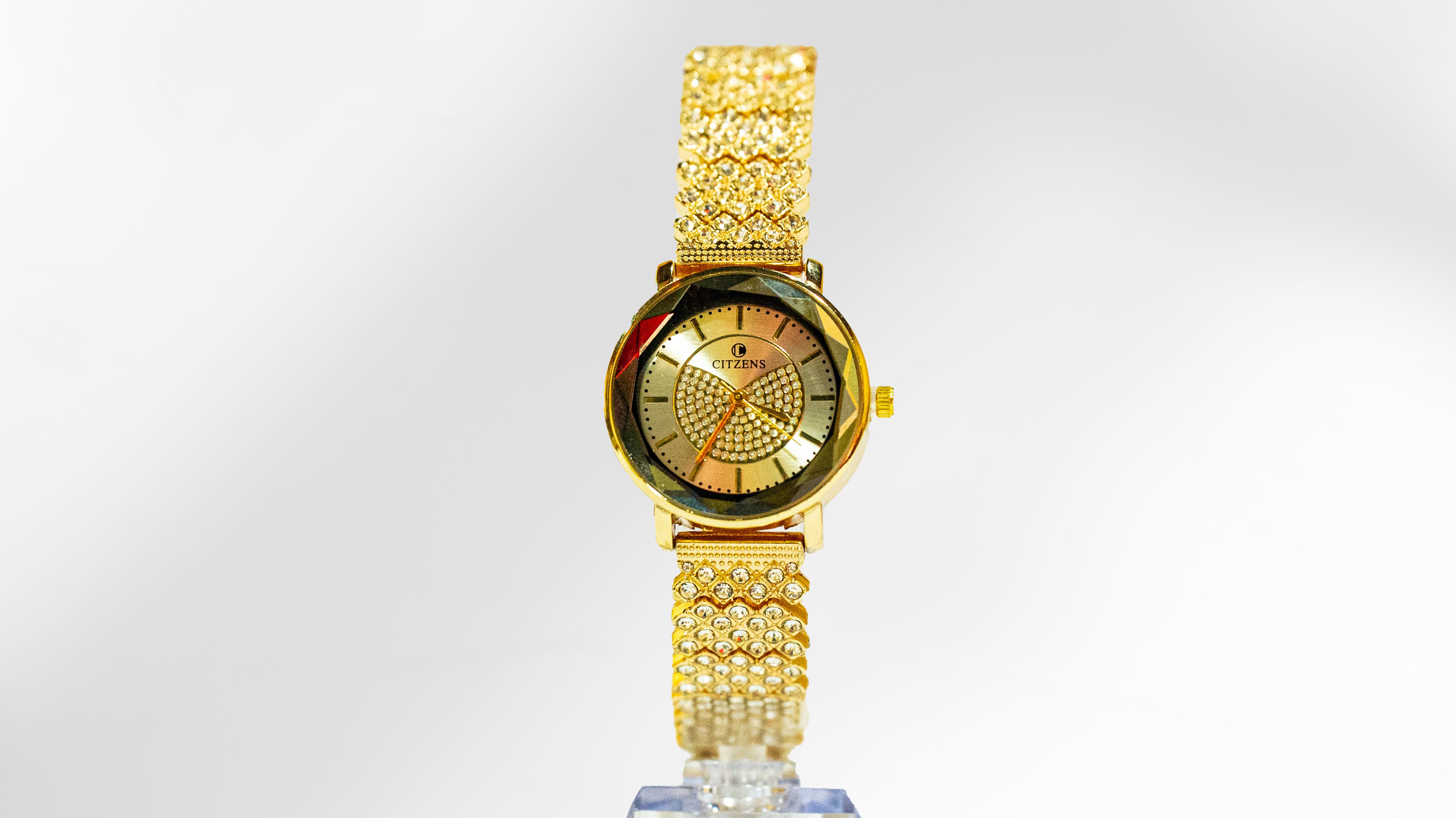 Citzens Gold Round Half-Pave Crystal Watch