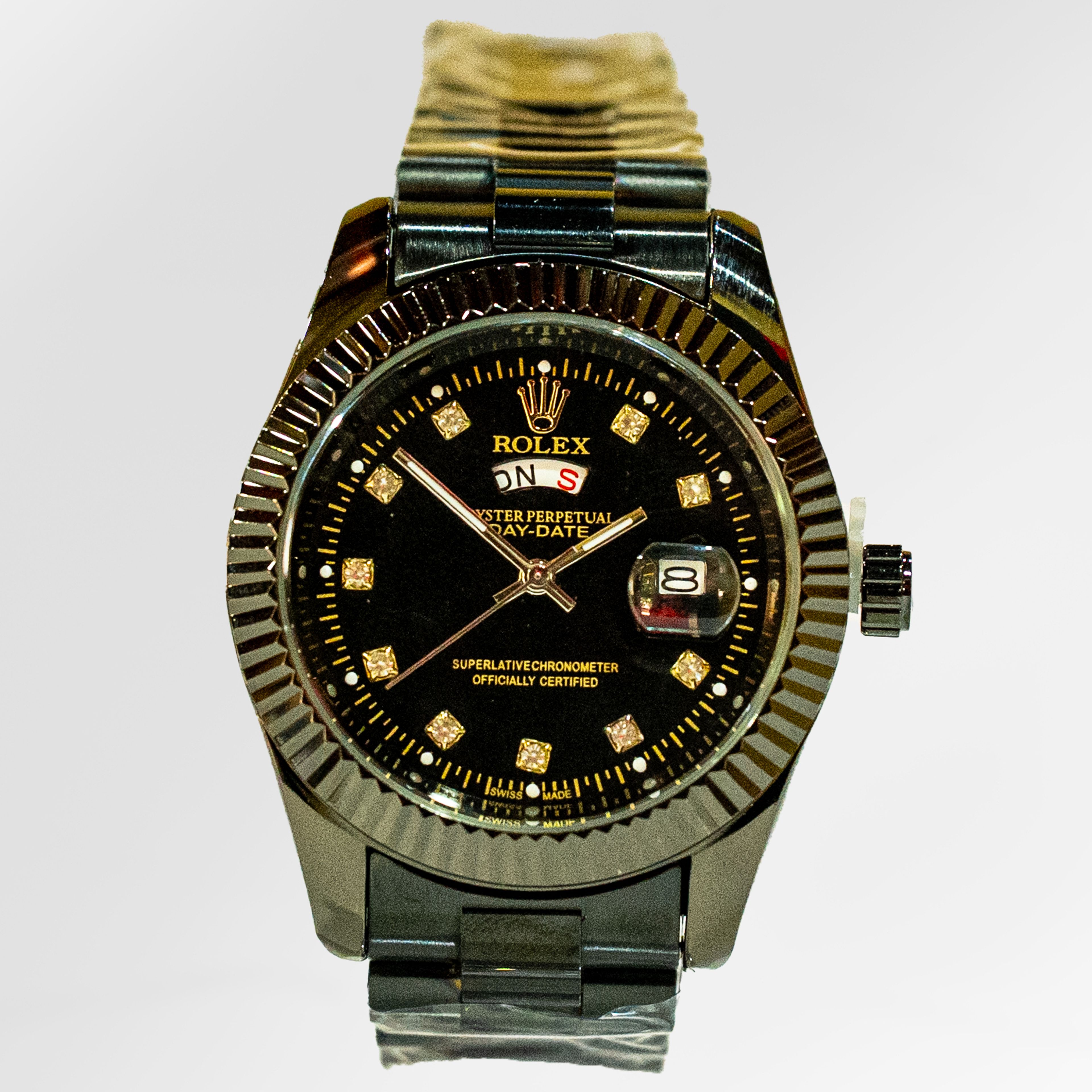Rolex: Day-Date Gunmetal Red Calendar Diamond Dial