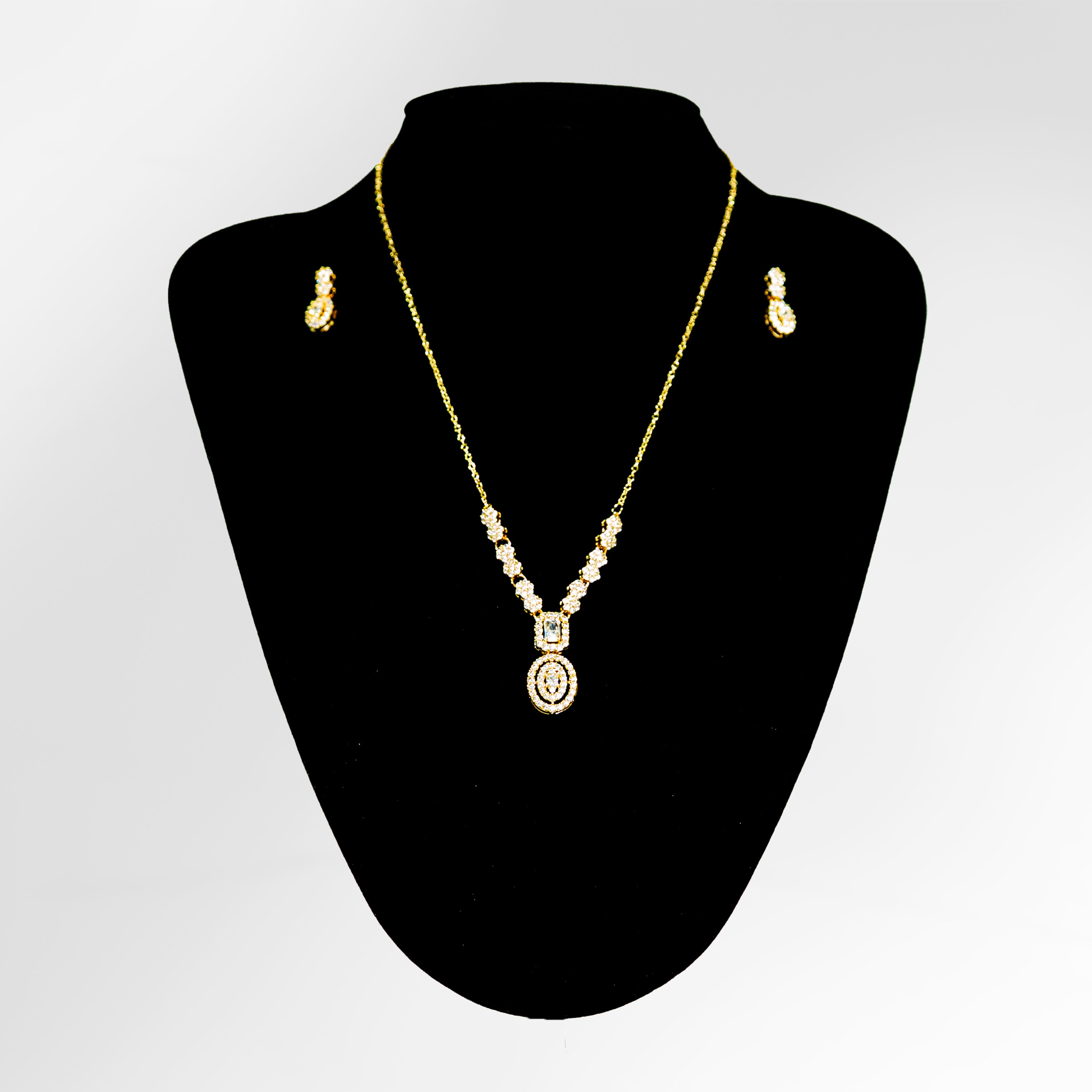 Golden Oval Cascade Necklace and Earring Set
