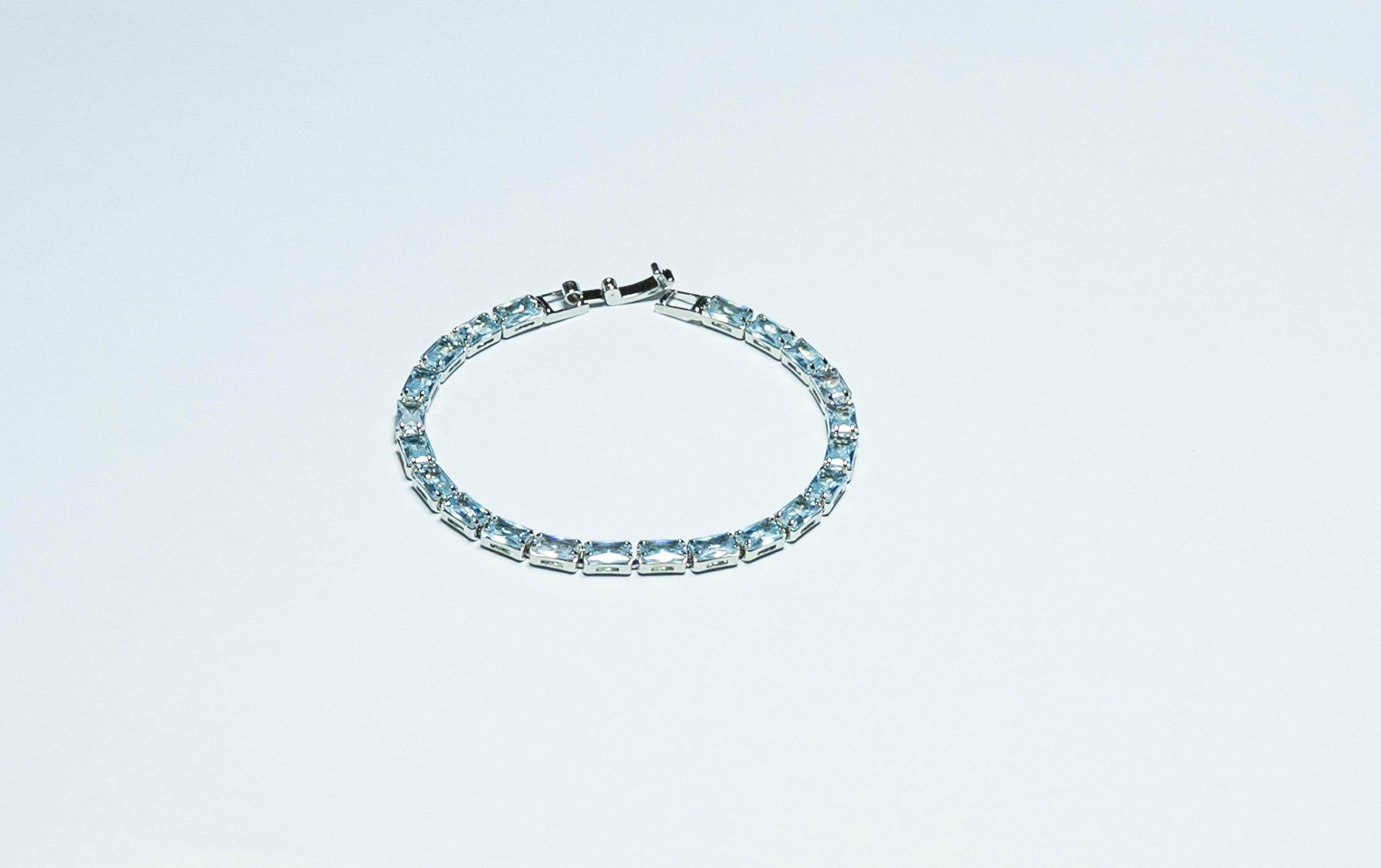 Silver Aqua Baguette Tennis Bracelet