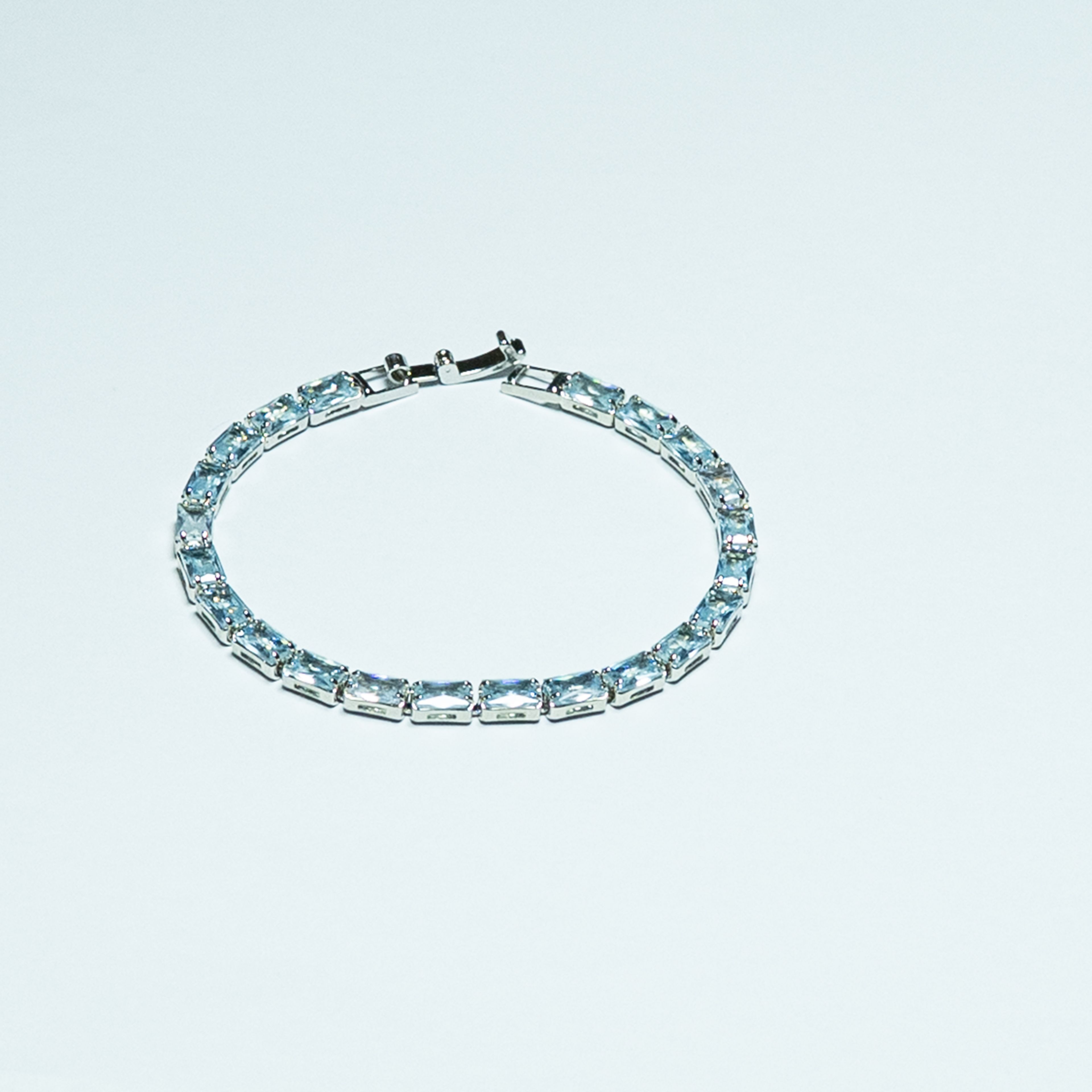 Silver Aqua Baguette Tennis Bracelet