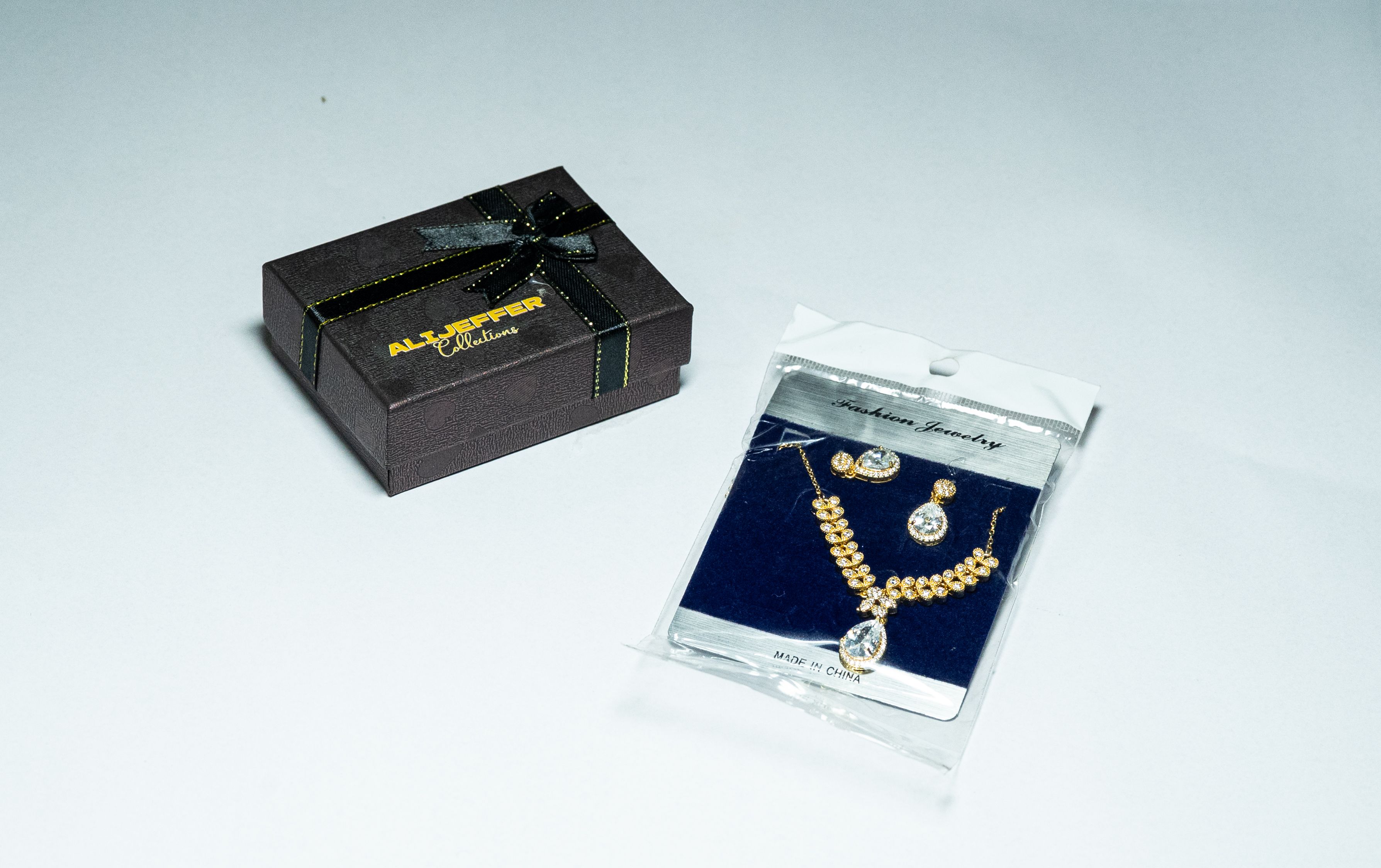 Gold Crystal Teardrop Cascade Necklace and Earring Set