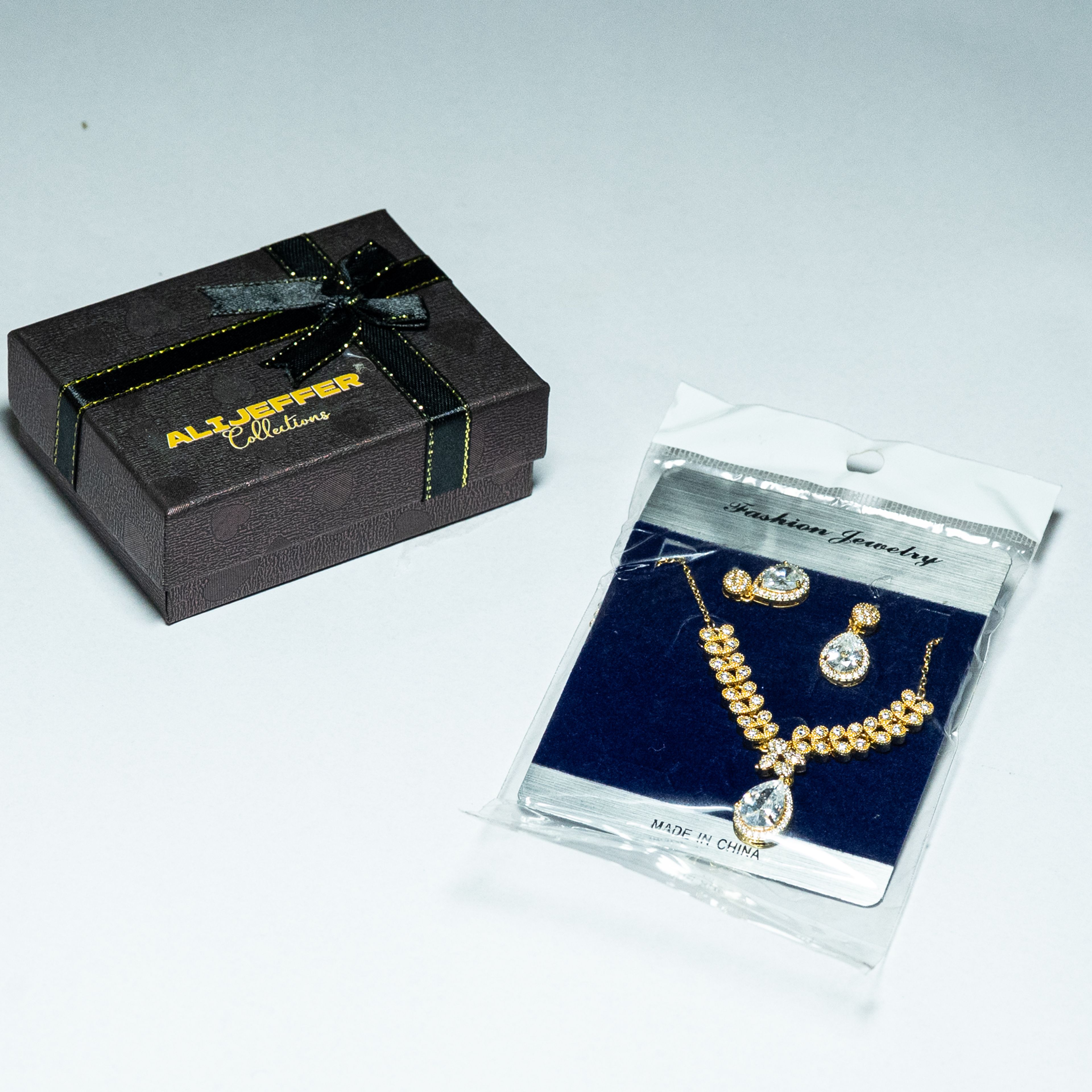 Gold Crystal Teardrop Cascade Necklace and Earring Set