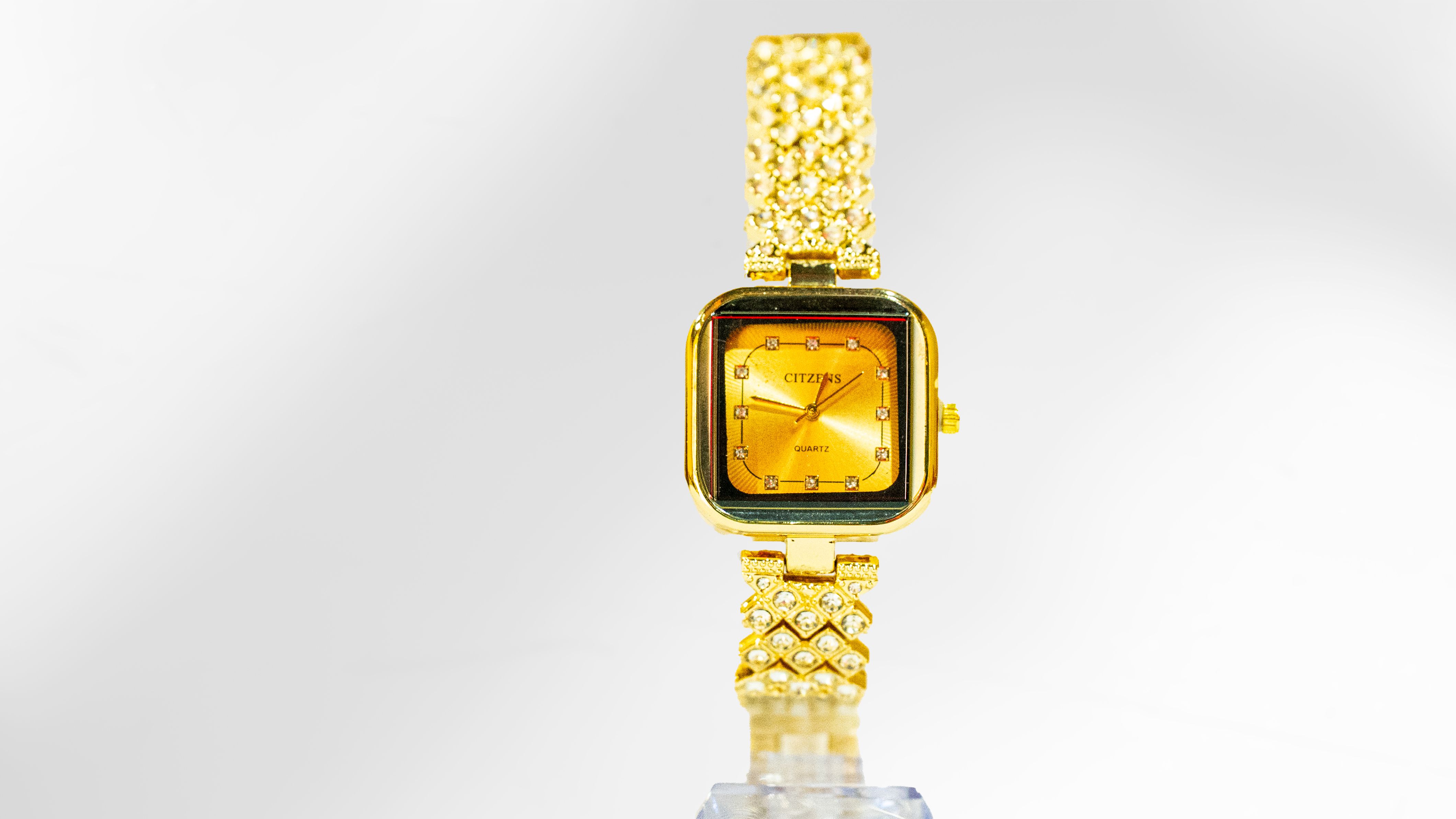 Citzens Gold Crystal Square Sunburst Quartz Watch